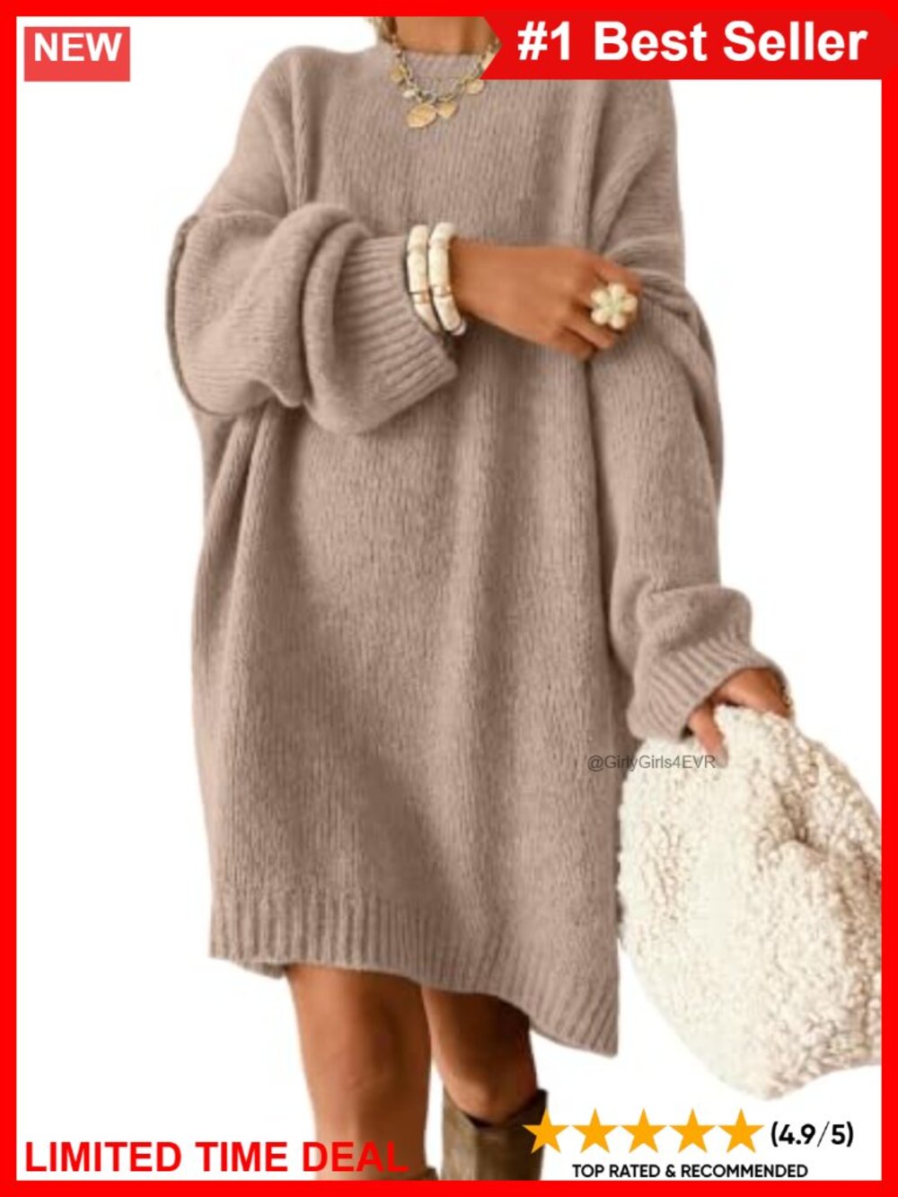 Oversized Long Crew Neck Knit Sweater Dress